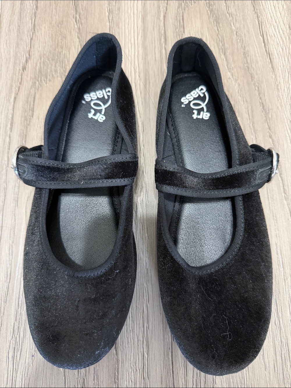 art class Black Velvet Mary Jane Flats with Buckle Strap